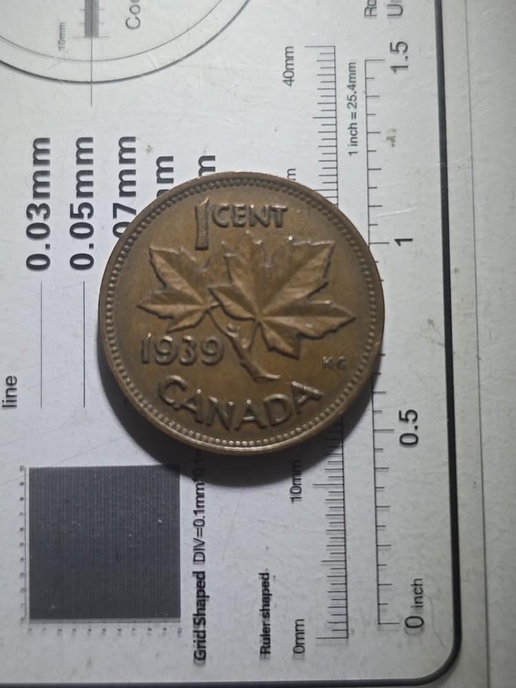 1939 Canada 1 Cent Flawed Planchet Large Chip Stamped Into small Cent.