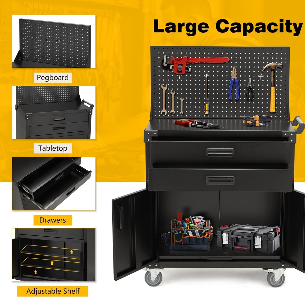 Danrelax 51.8" Mobile Workbench with Pegboard & Drawers