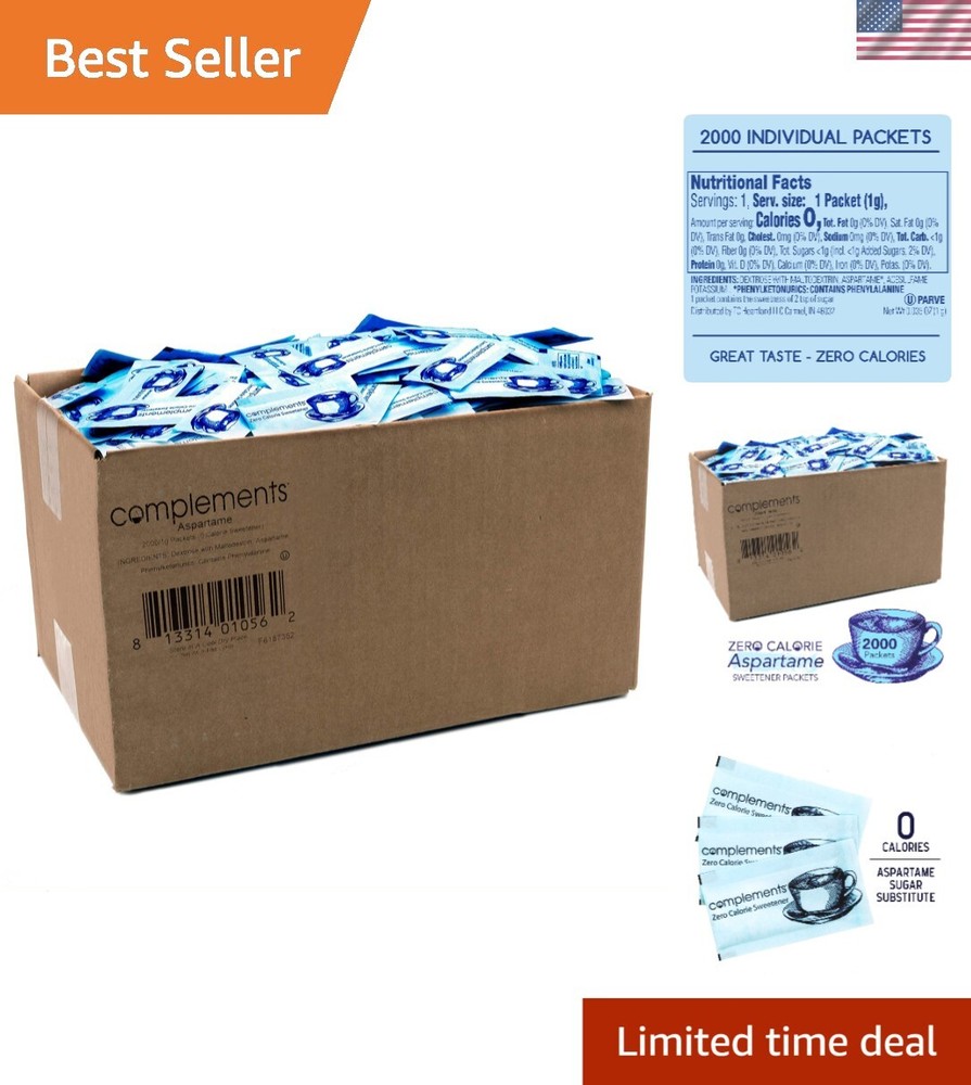 Bulk 2000 Aspartame Sweetener Packets - Zero Calories, Great for Tea & Coffee