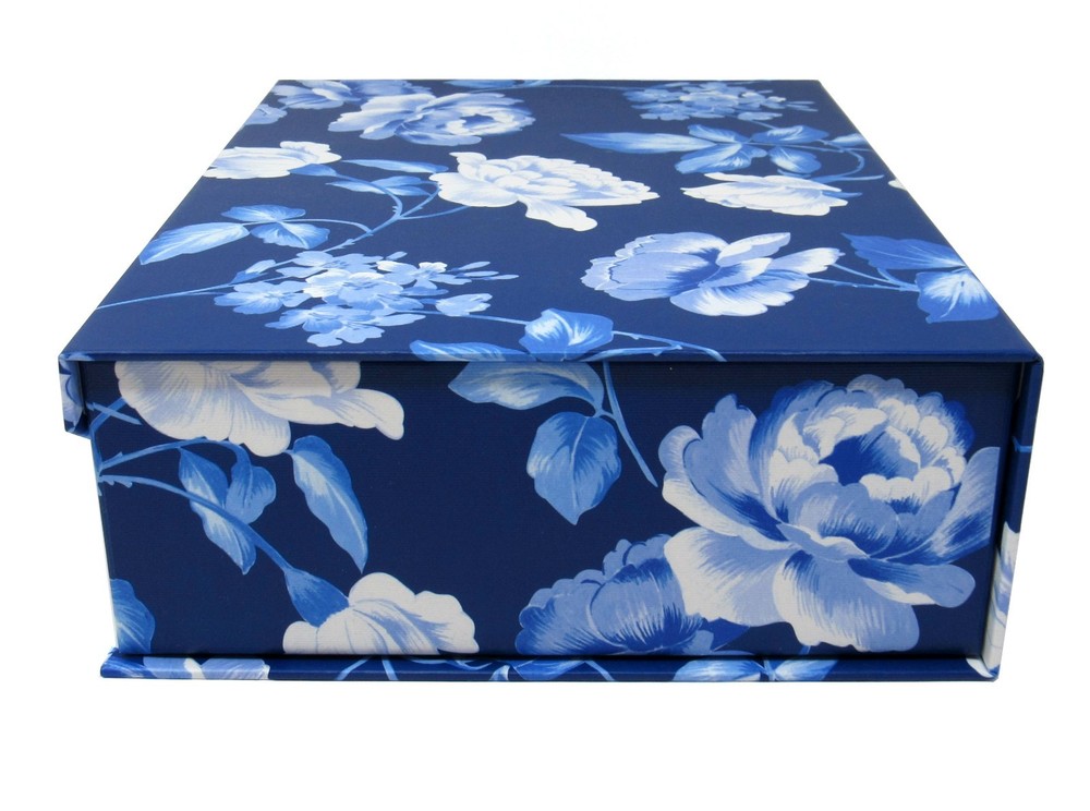 Punch Studio Rectangle Keepsake Flip Top Nesting Box Blue Roses 23641 Small