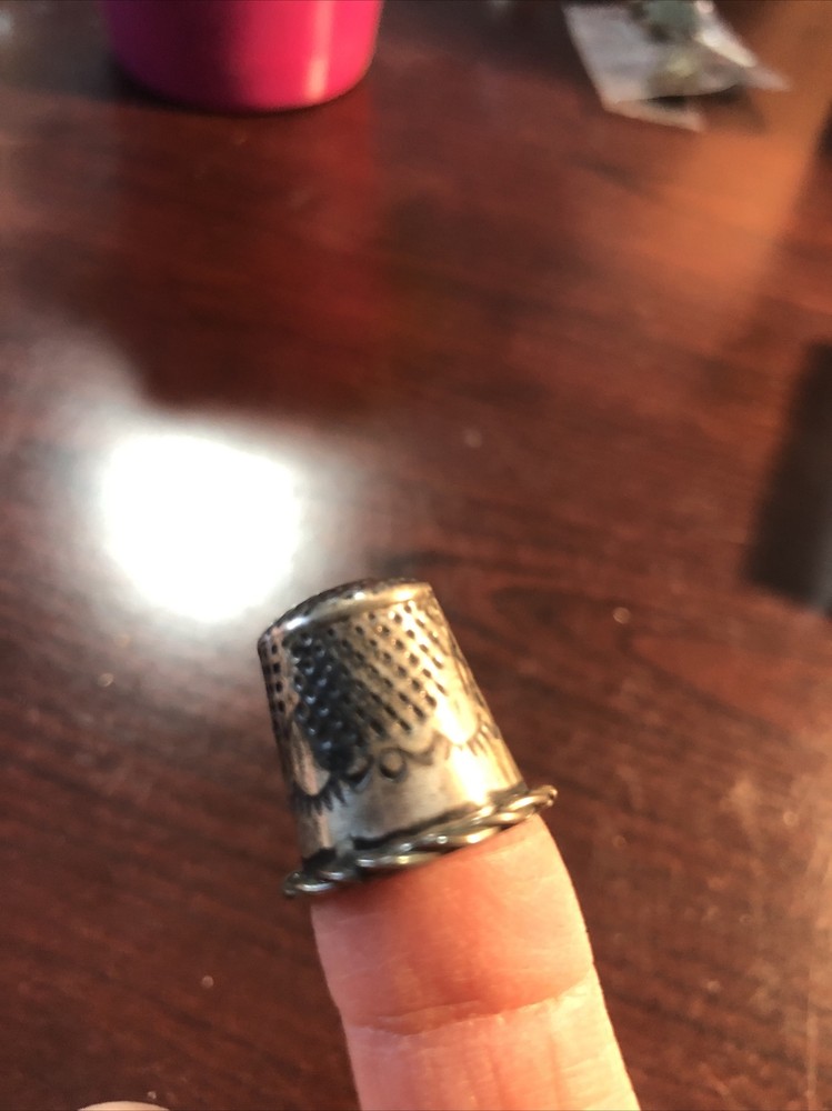 sterling silver thimble with tuquose stone Vintage