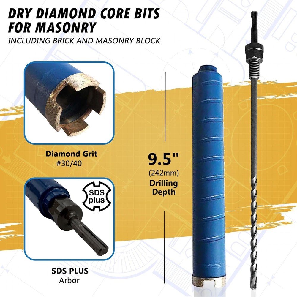 1-1/2" Diamond Core Bit for Efficient Brick Drilling - SDS Plus Adapter Included