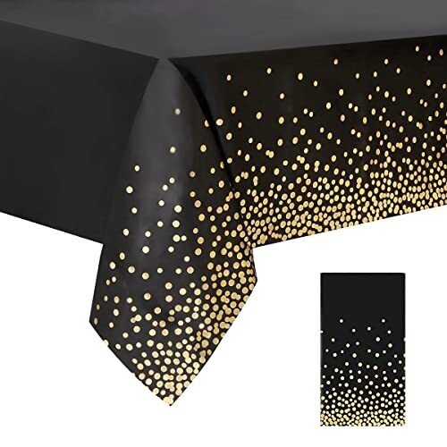 Black and Gold Plastic Tablecloth, 54 "x108 Rectangular 1 Pack Black Gold