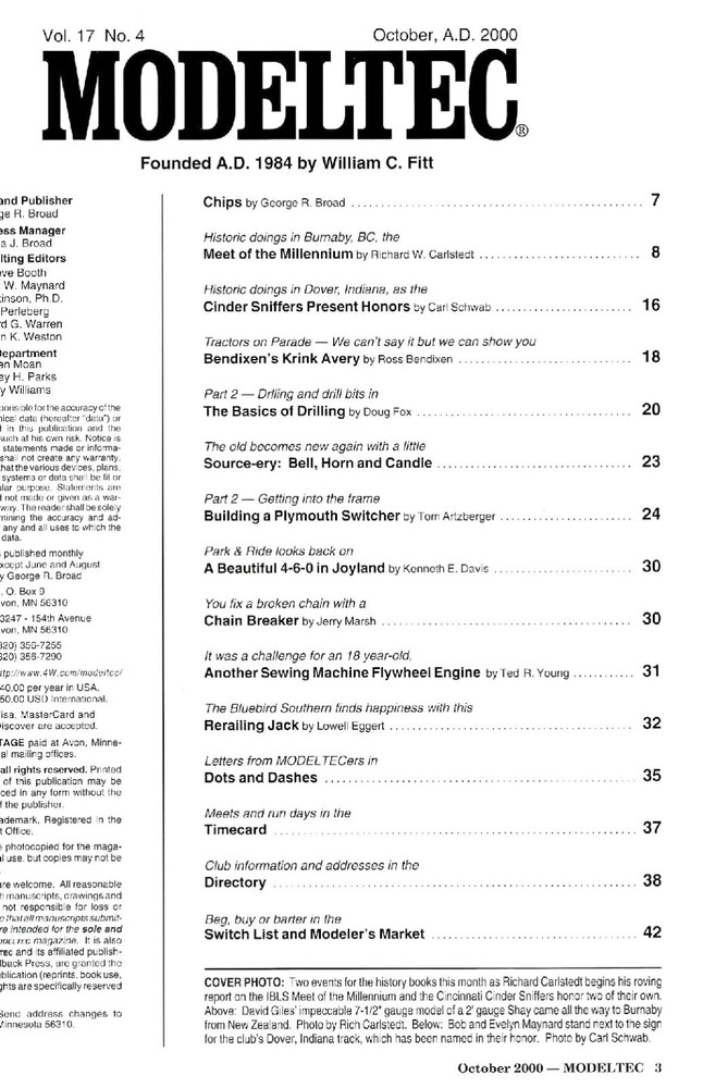 MODELTEC Magazine October 2000 Railroading Machinist Projects