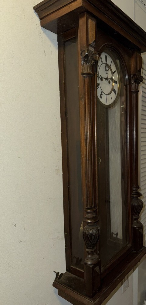 Large Antique 2 Weight Vienna Regulator Wall Clock