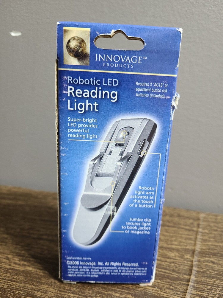 Robotic Led Reading Light Includes 3 Button Cell Batteries.
