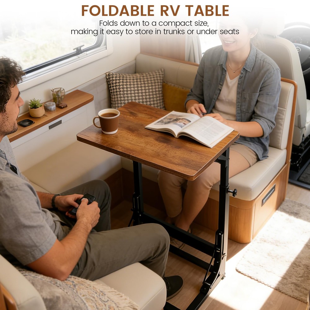 Folding Side Table, Adjustable C-Shaped End Table for Couch, Metal Frame TV T...