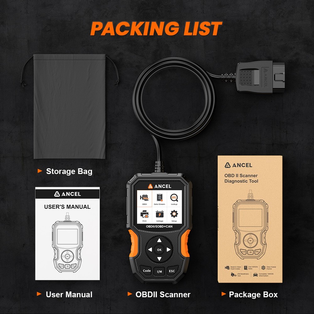 ANCEL Diagnostic Tool 12V Battery Test & Engine Fault Code Reader OBD2 Scanner