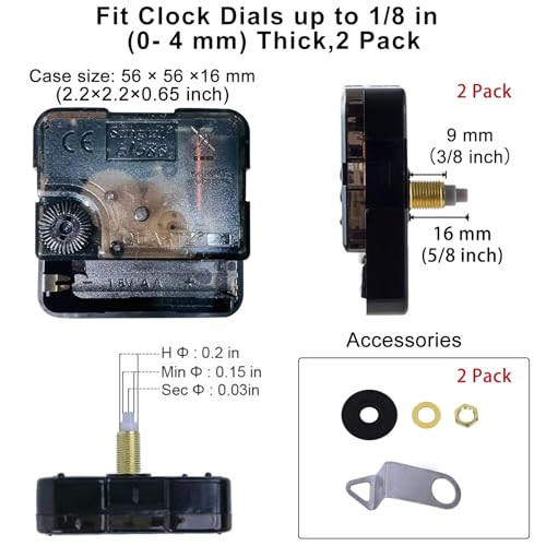 2 Pack Wall Clock Movement Mechanism with 4 Pack Clock Hands, Silent Sweep