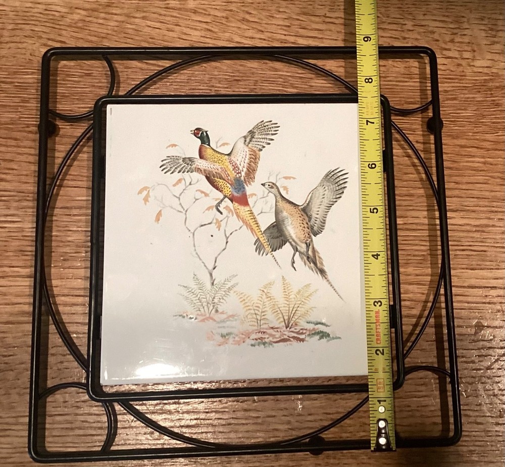 Mettlach Tile Trivet w/casing, Pheasants
