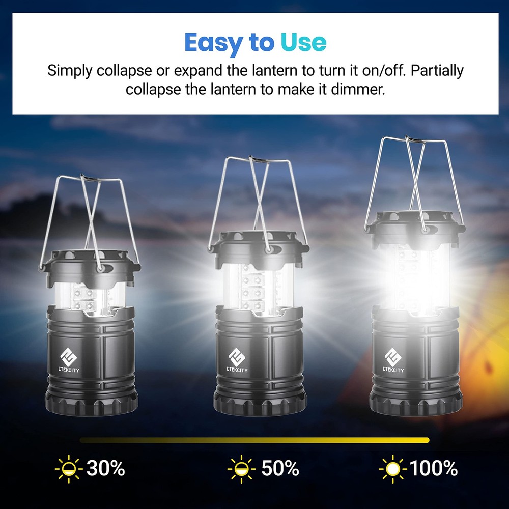 Etekcity Lantern Camping Essentials Lights, Led Flashlight for 2 Pack, Black