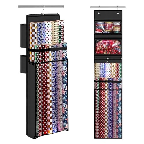 Wrapping Paper Organizer Storage, Double-Sided Hanging Gift Wrap Roll Black