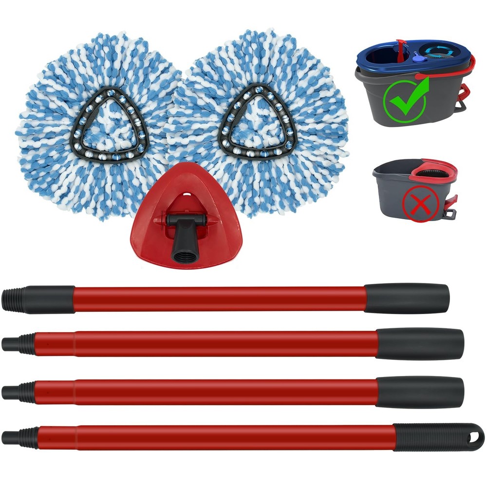 2 Pack Spin Mop Replacement Head,1 Base,4-Section Sturdy Iron Mop Handles Com...