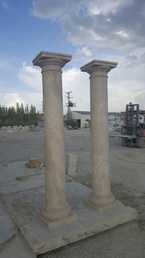 EIGHT (8) MAGNIFICENT TUSCAN-STYLE SOLID TRAVERTINE COLUMNS 