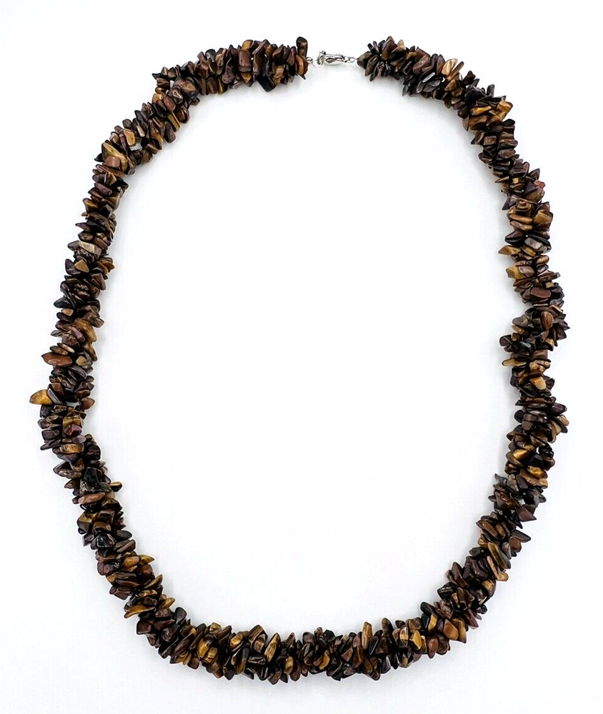 Tigers Eye Chip Interwoven Strand Necklace 29 in