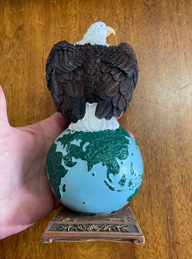 HERCO Eagle Globe Earth Clock Figurine 7.5” H Needs Battery