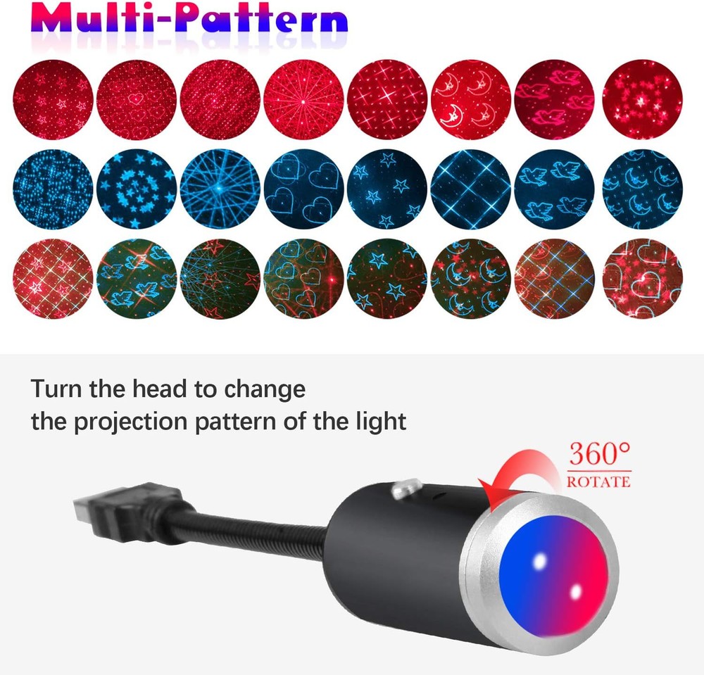 USB Star Night Light,9 Functional Modes | 24 Lighting Blue&Red