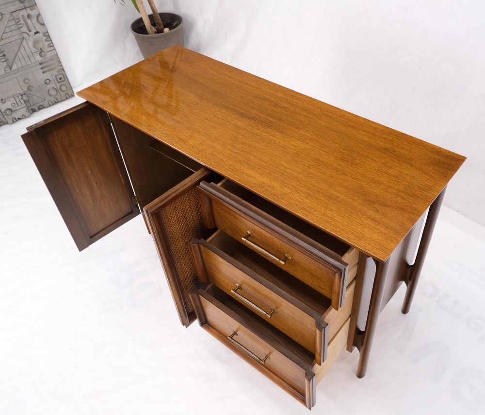Exposed Sculptural Legs Walnut Three Drawers Two Doors Credenza Server Sideboard