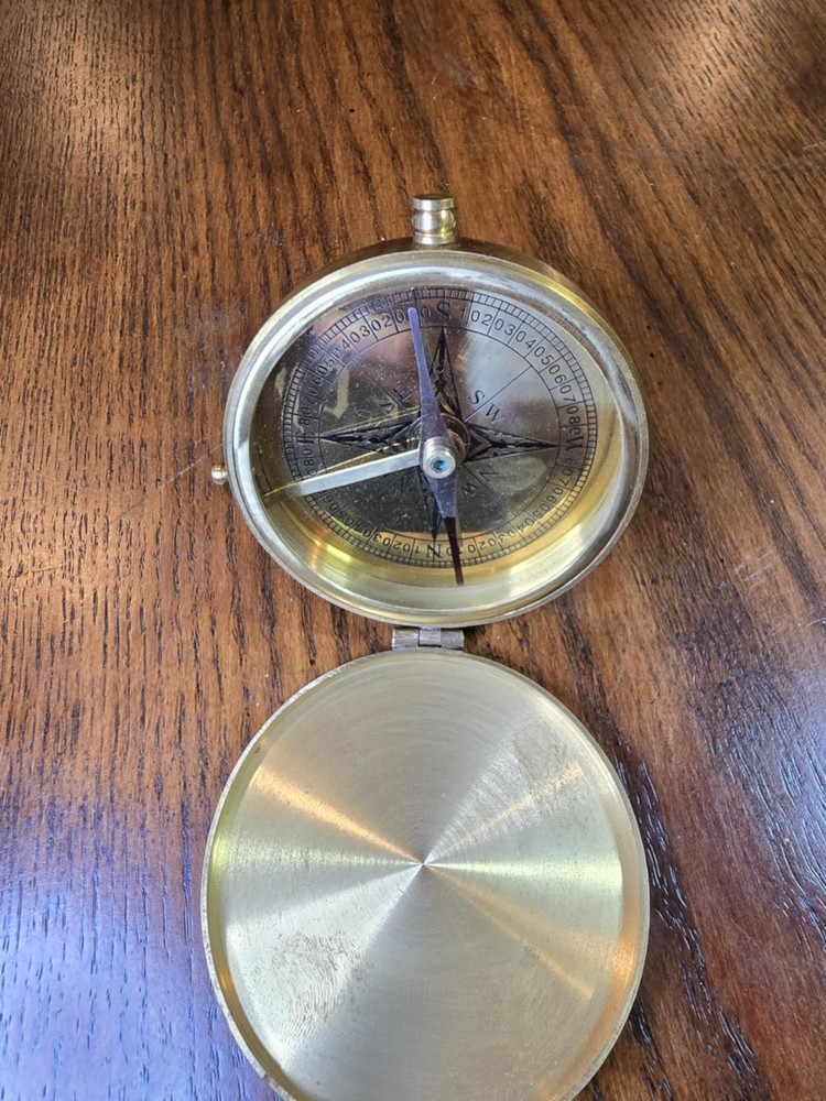 Antique Solid brass 3inch push button Pocket Compass