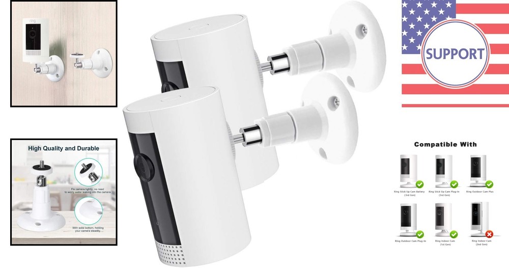 2-Pack Ring Camera Wall Mount - 360° Adjustable Bracket for Indoor & Outdoor Use