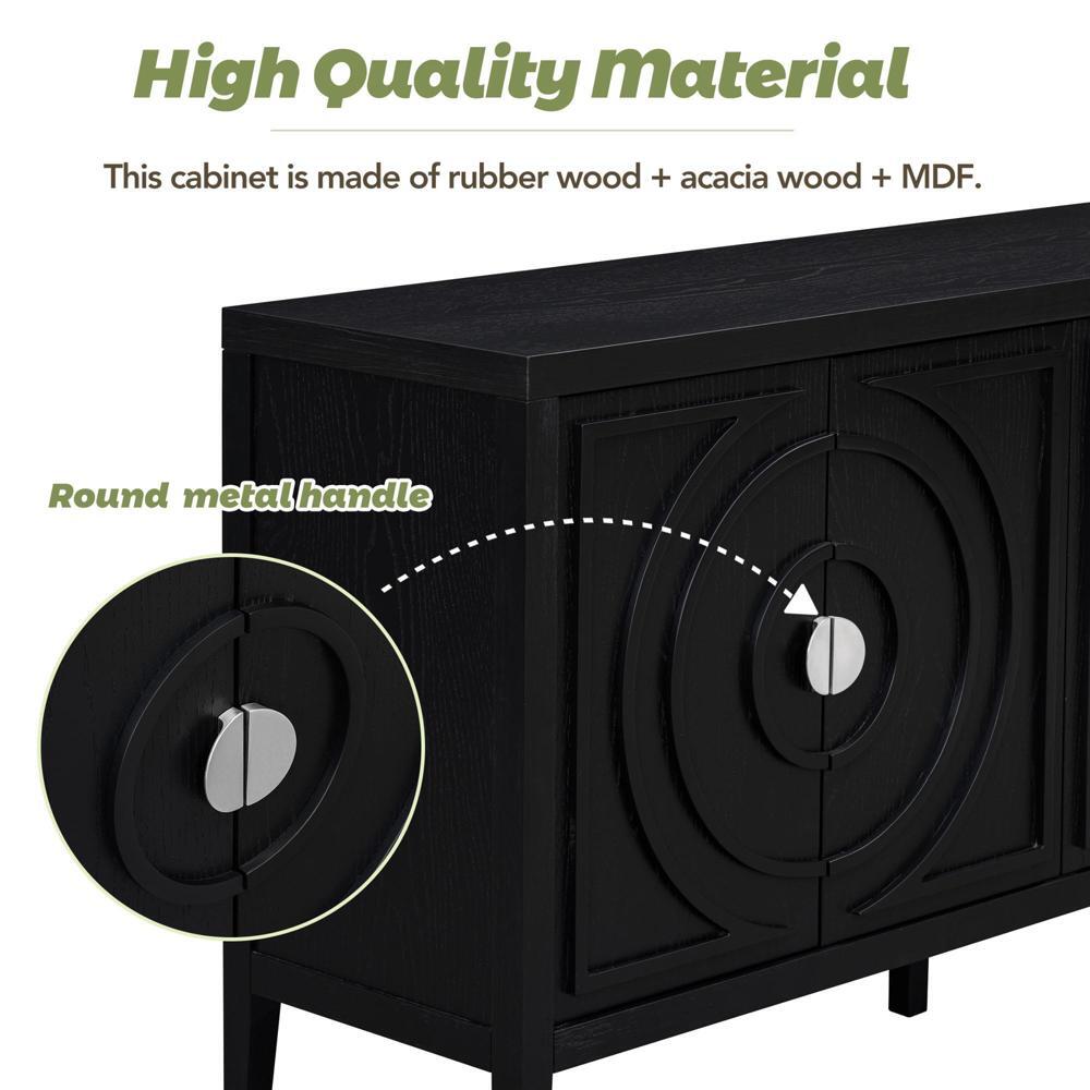 Stability and Durability Retro Sideboard Cabinet with Four Doors Black