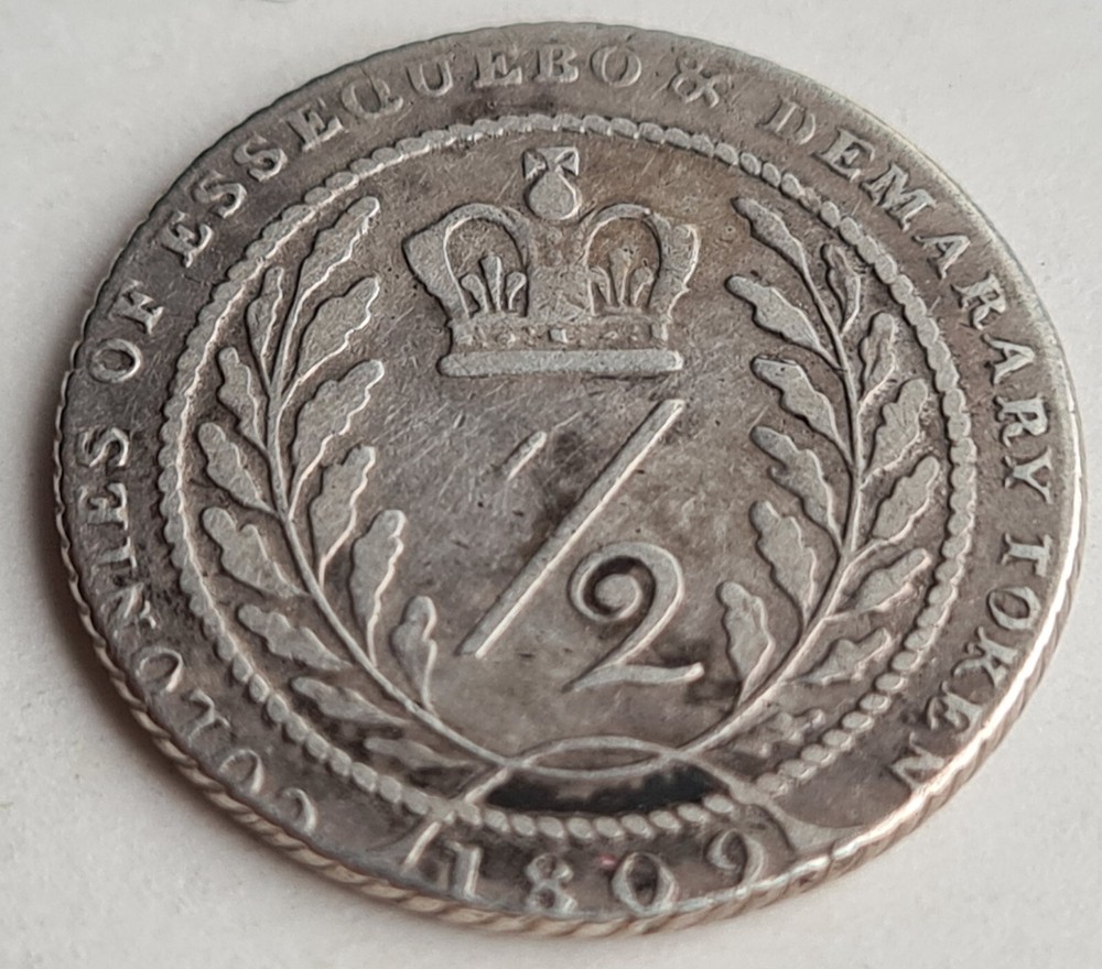 •1809•BRITISH ESSEQUEBO & DEMARARY•1/2 GUILDER•