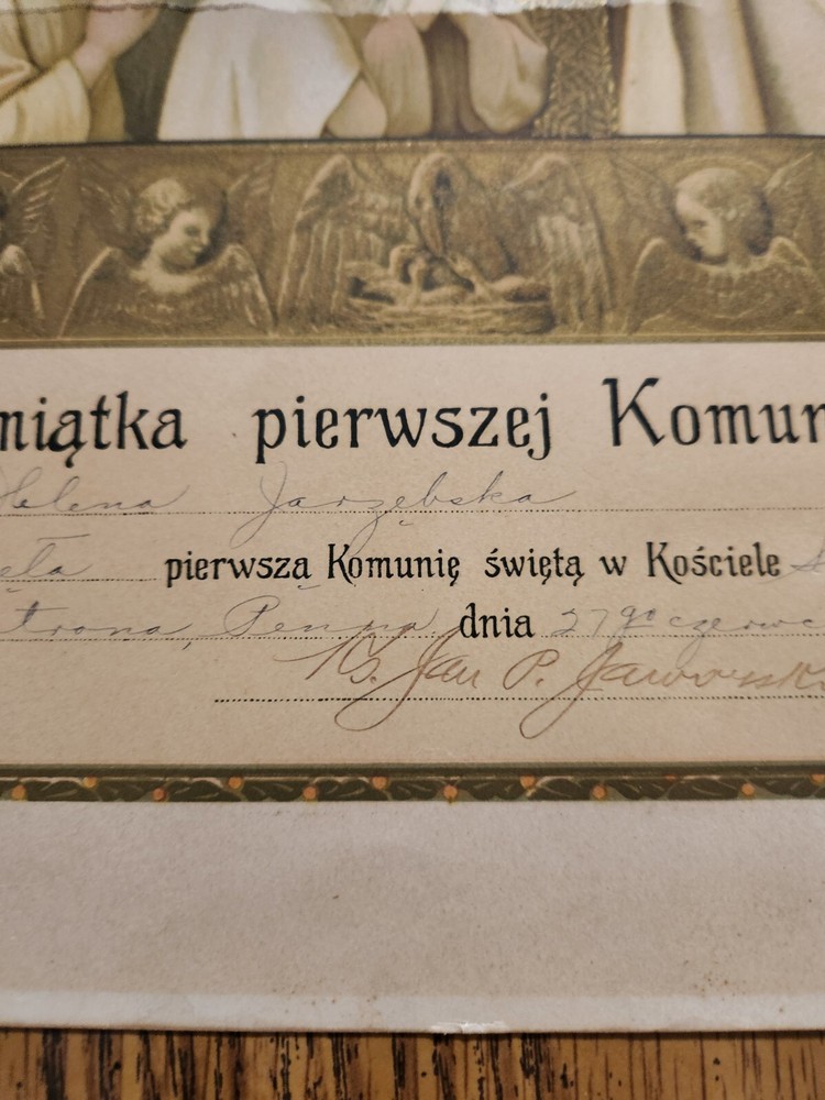 1926 Polish First Communion Certificate