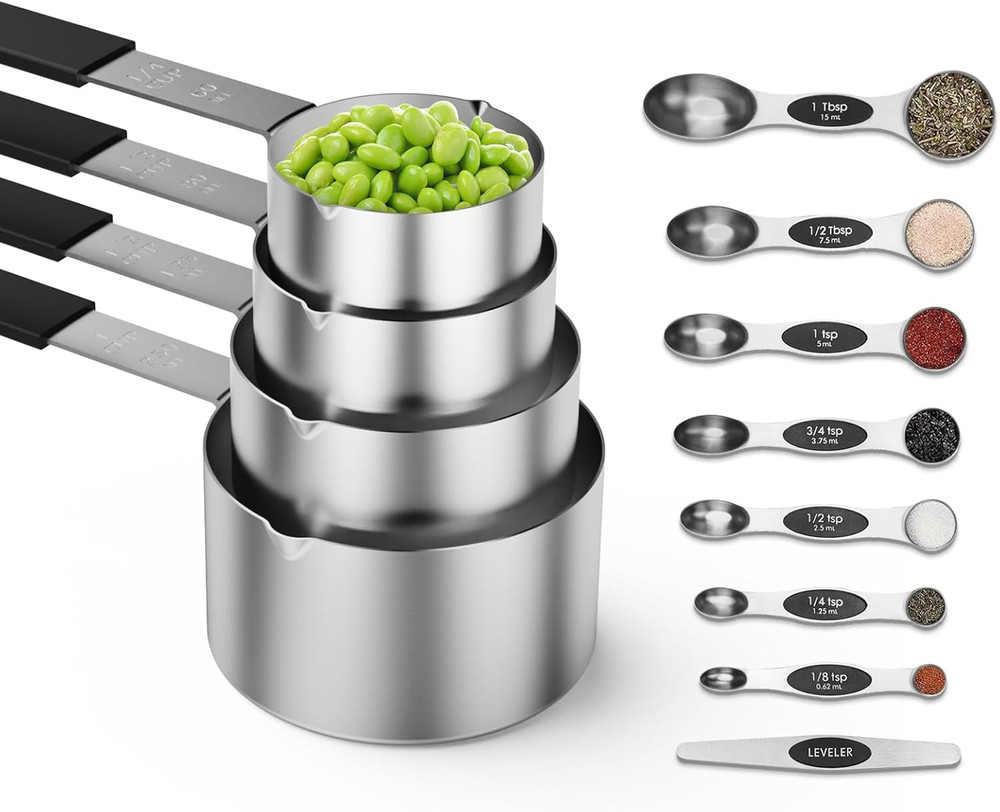 Magnetic Stainless Steel Measuring Cups & Spoons Set –(4+8)-Piece Stackable Set