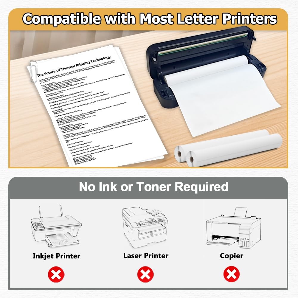 8 Rolls Thermal Paper 8.5’’ x 11’’ White for Printer,