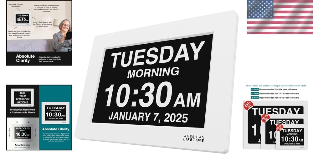 Wall Mounted Digital Clock for Seniors - Easy Read with Multi-Language Support