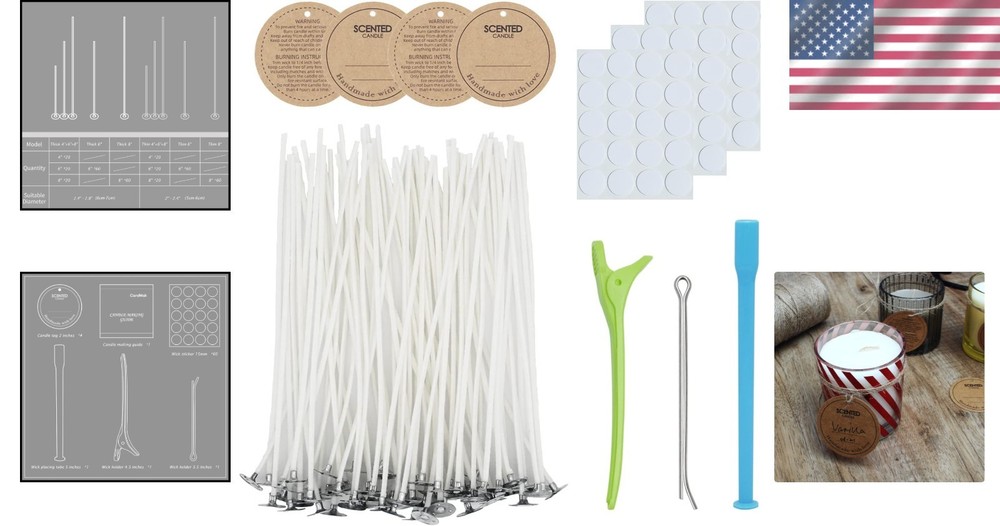 Candle Maker's Essentials: 60 Cotton Wicks with Complete Candle Crafting Tools