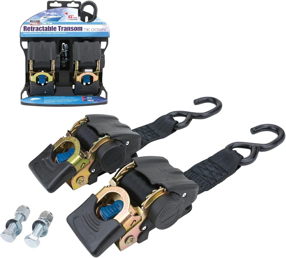 Powersports Retractable Transom Tie Down 2x43 Inch 833 lbs Load 2 Pack
