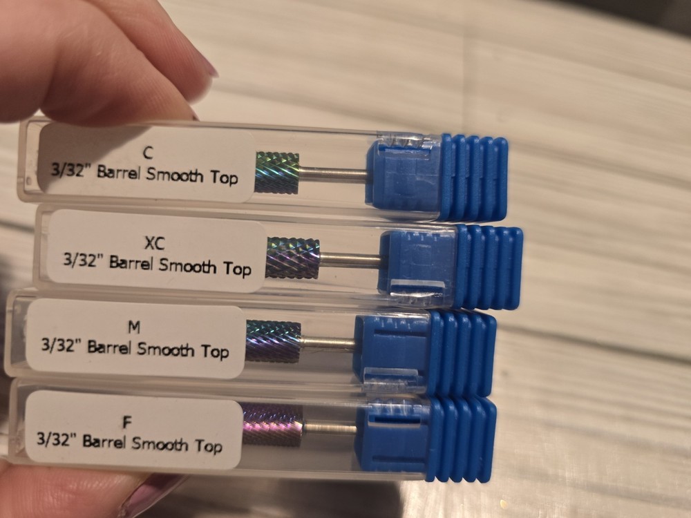 (4) Tungsten Nail Drill Bits Fine, Medium, Course, Extra Course 3/32" Nail File