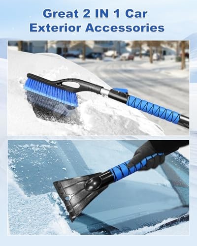 33" Extendable Snow Brush & Ice Scraper for Car Windshield - Foam Grip, Soft Bro
