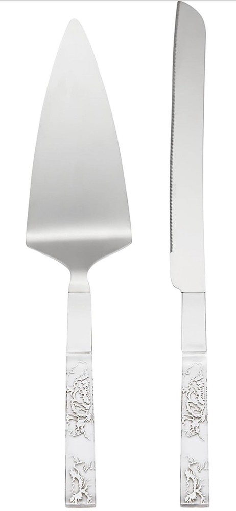 Silver Peony 2 Piece Dessert Set