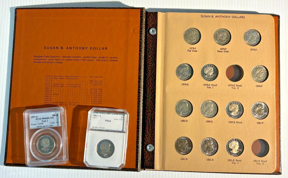 Susan B Anthony Dollars Complete w/Proof Issues Dansco #8180 & 1979S 1981S Var 2