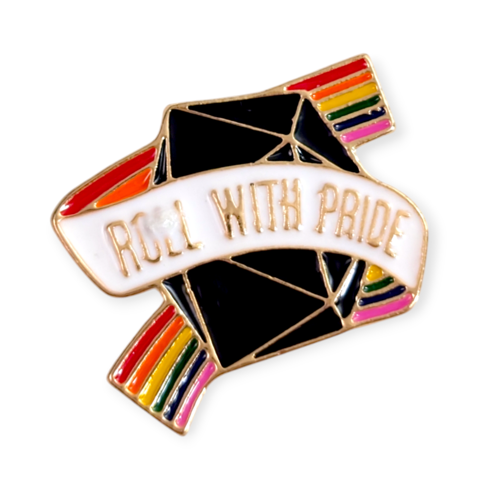 Rainbow Pride Enamel Pin: Roll with Pride D20 Di, Dice