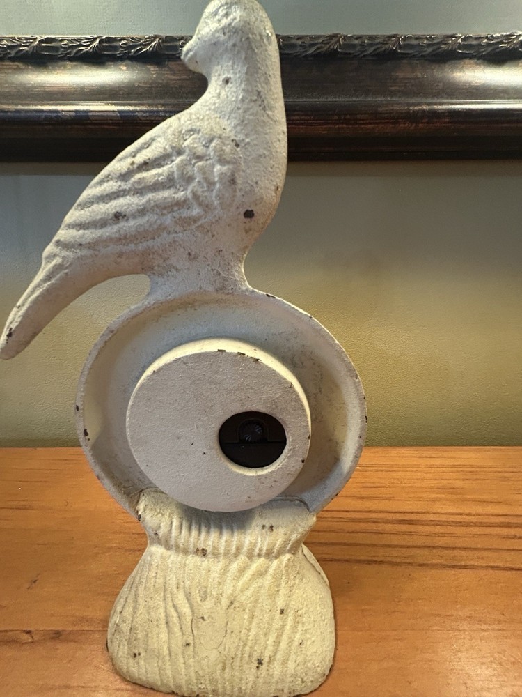Rustic Cast Iron Bird W/Working Clock 8.25” H