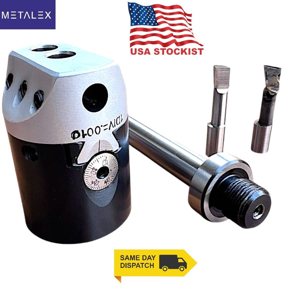 1.5" Adjustable Boring Head 1 Div. = .001 thou + 12mm Straight Arbor & Tool Bits