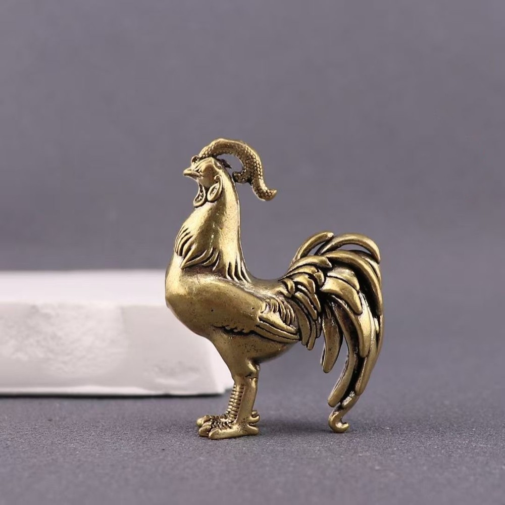 Small Solid Brass Bronze Rooster Cock Sculpture Figurine