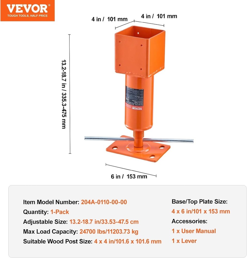 Heavy-Duty Screw Jack Post 13.2-18.7" - 24700 lbs Capacity for Home Support