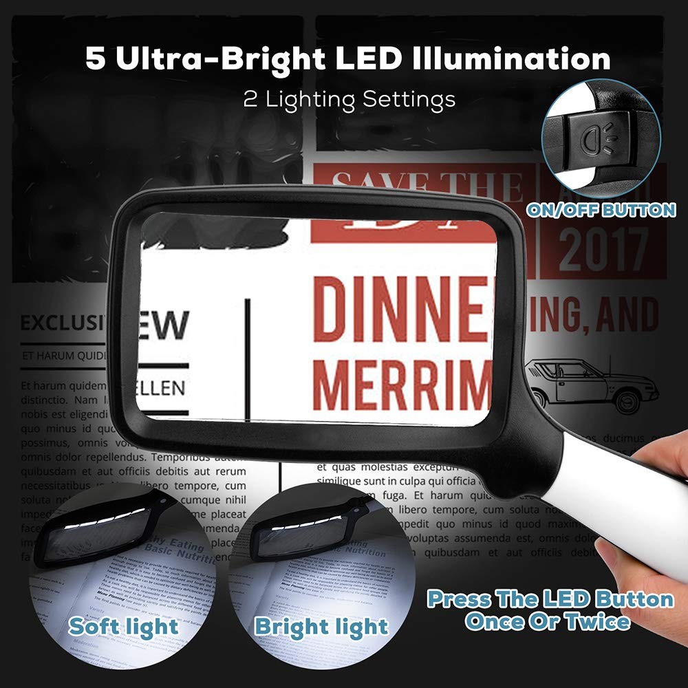 Folding Handheld Magnifying Glass with Light, 3X Large Rectangle Reading Magn...
