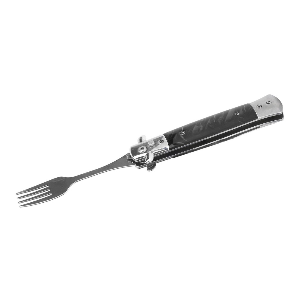 Black Folding Spring Camping Fork One Button Flick 304 Stainless Steel WT