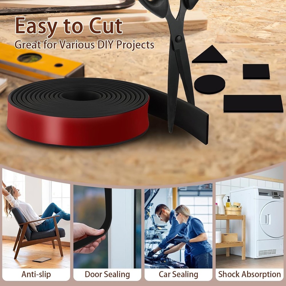 Neoprene Rubber Strips, 1" Wide X 1/16" Thick X 115" Long Adhesive Solid Rubb...