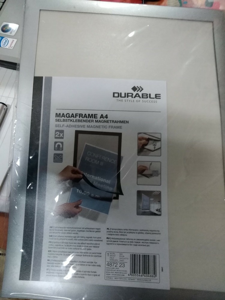 DURABLE ADHESIVE DISPLAY FRAME A4 WITH FOLDING MAGNETIC CLOSURE PANEL