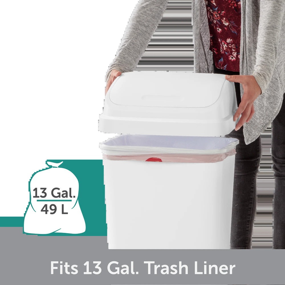 Kitchen Trash Can, 13 Gallon Plastic Garbage Bin with Swing Top Lid, White