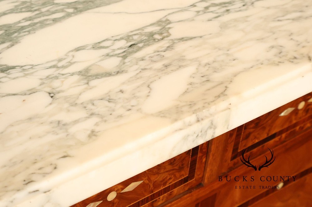 Walnut Marble Top Sideboard With Display Cabinets