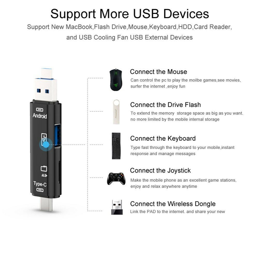 1Pack USB / USB Type C / 3.1 Micro-USB External Micro SD Card Reader OTG Adapter