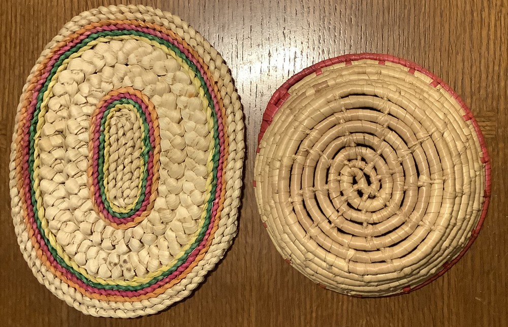 boho basket and mat set coiled vintage pink