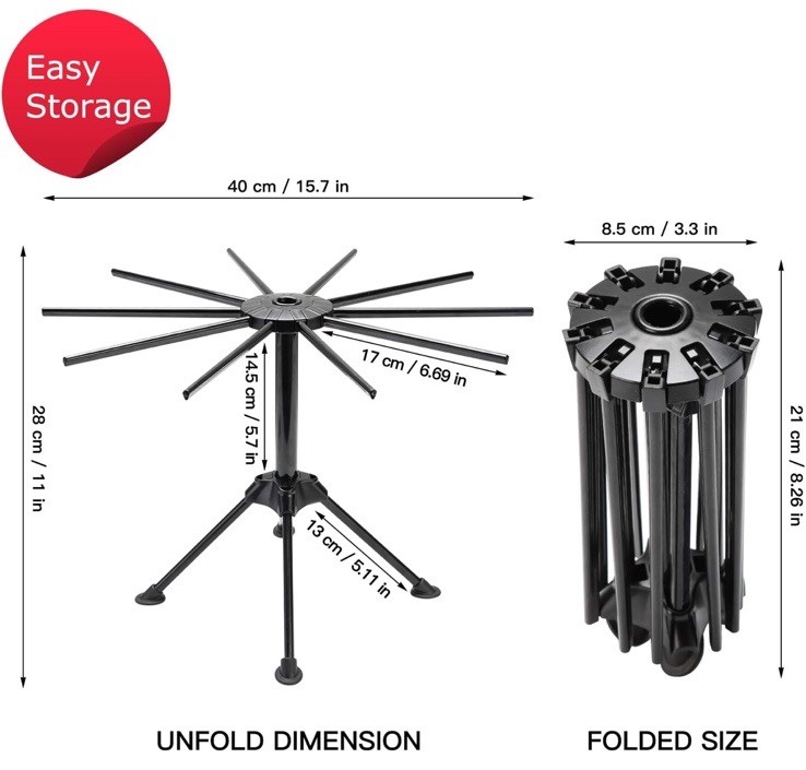 Foldable Pasta Drying Rack- Plastic Spaghetti Noodle Dryer with 10 Bar Handle...